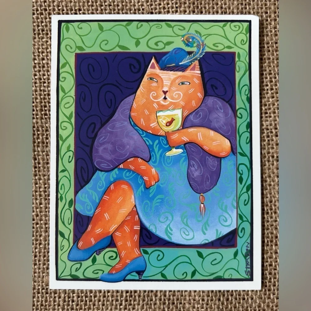 Dana Simson Anthropomorphic Orange Cat Friendship Card Framable Junk Journaling